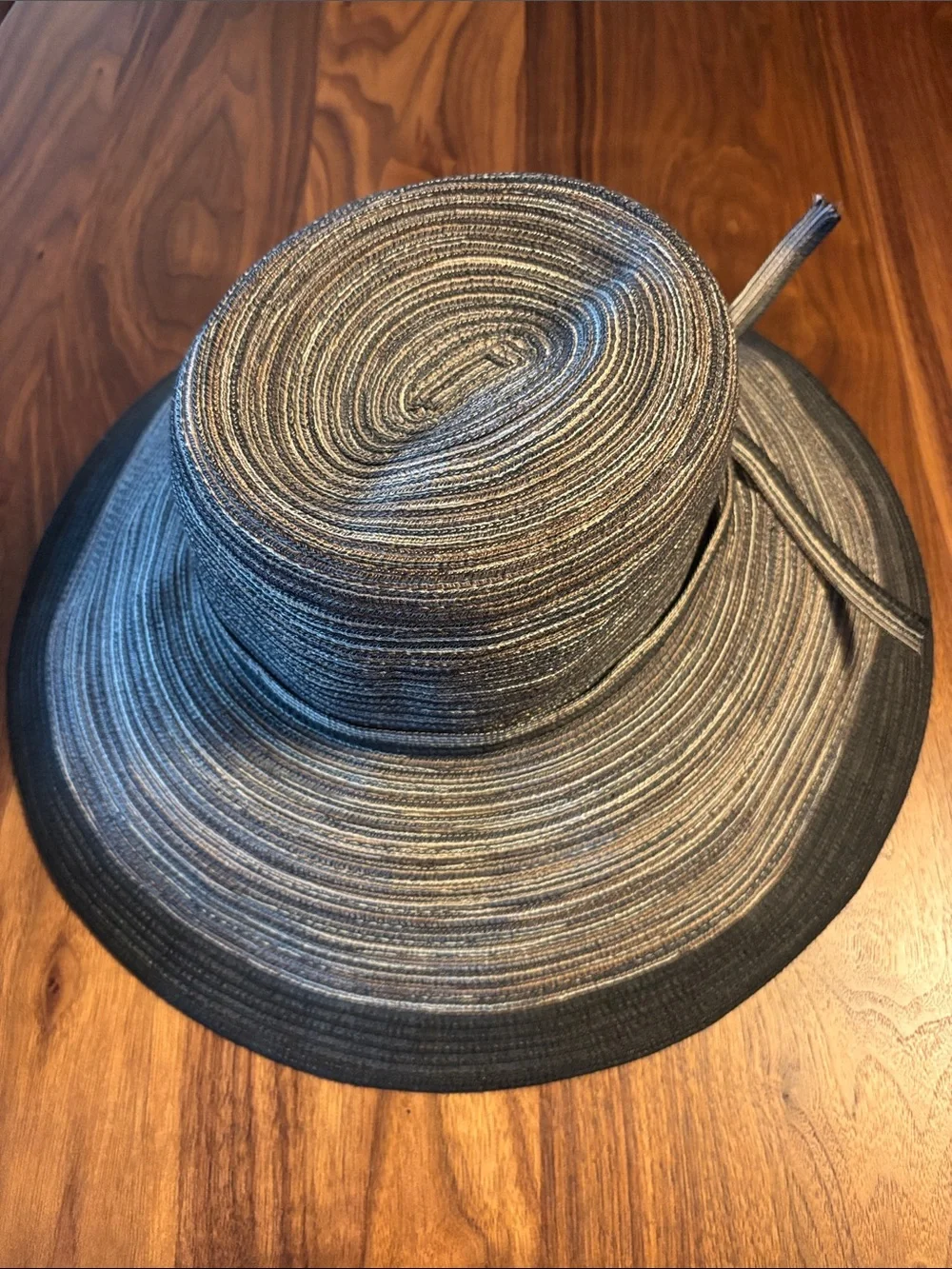 San Diego Hat Company Wide Brim Sun Hat in Striped Black & Taupe